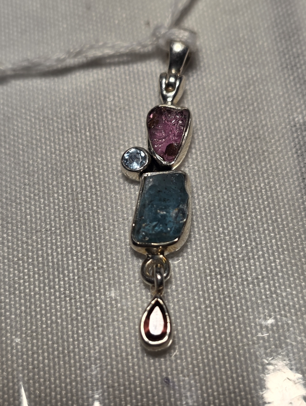 Sterling Silver Multi-Gem Pendant in Blue and Red.